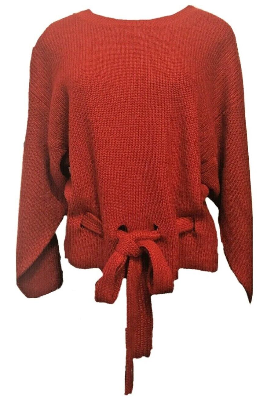 Small Lumiere Red Knit Sweater with Bottom Tie Womens New